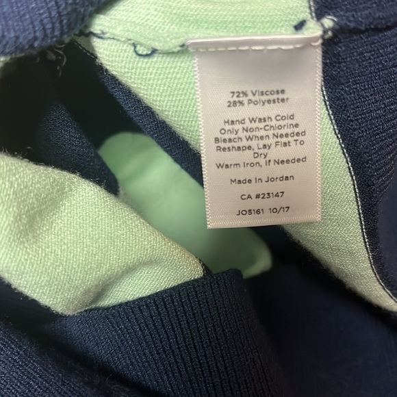 Talbots Mint Green/Navy Lightweight Striped Sweater Pleated Trim Cuffs Medium - Picture 6 of 6